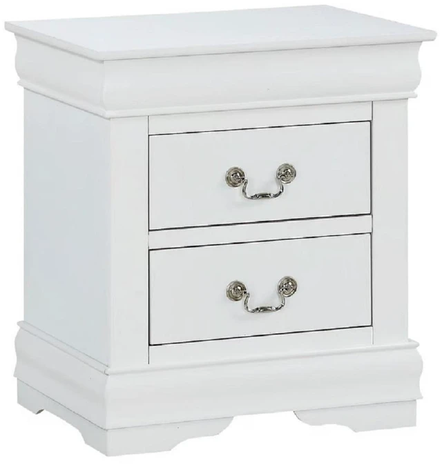 Alt view image 5 of 6 - 1pc White Finish Two Drawers Louis Philip Nightstand Solid Wood Contemporary & Simple Style