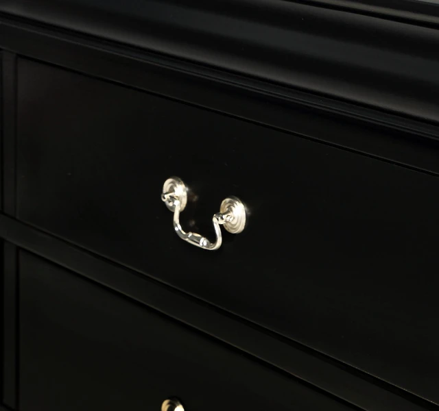 Alt view image 5 of 6 - 1pc Black Finish Two Drawers Louis Philip Nightstand Solid Wood Contemporary & Simple Style