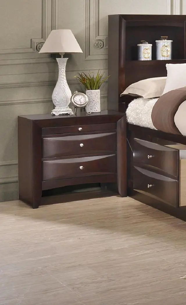Alt view image 2 of 6 - 1Pc Contemporary 2 Drawer Nightstand End Table Jewelry Tray Brown Finish Solid Wood Wooden Bedroom Furniture