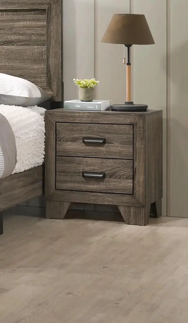 Main image of 1Pc Transitional 2-Drawer Nightstand With Metal Hardware Rustic Gray Finish Bedroom Furniture