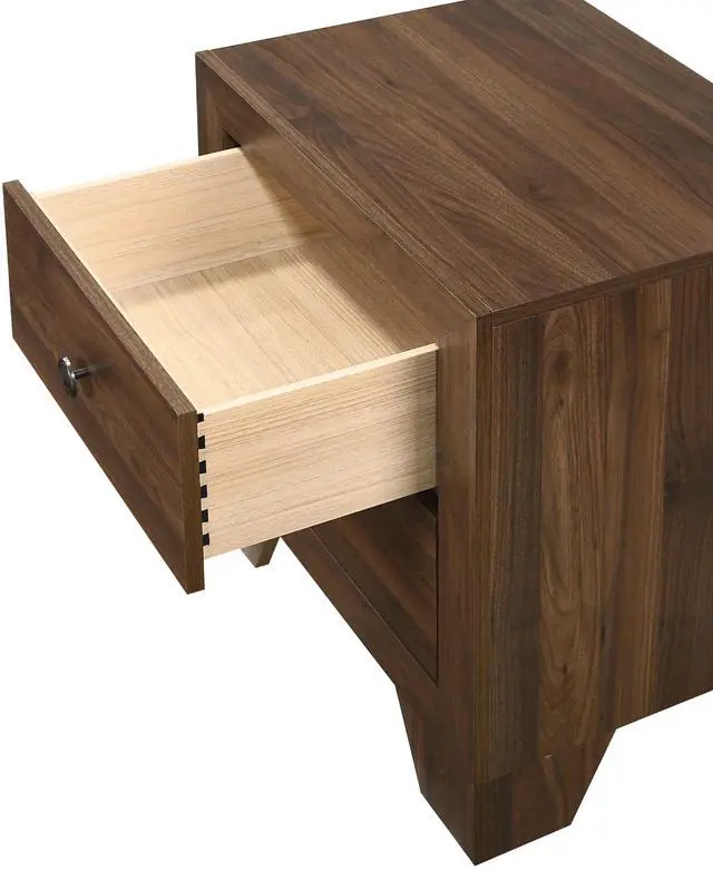 Alt view image 3 of 5 - 1Pc Transitional 2-Drawer Nightstand With Metal Hardware Brown Cherry Finish Bedroom Furniture