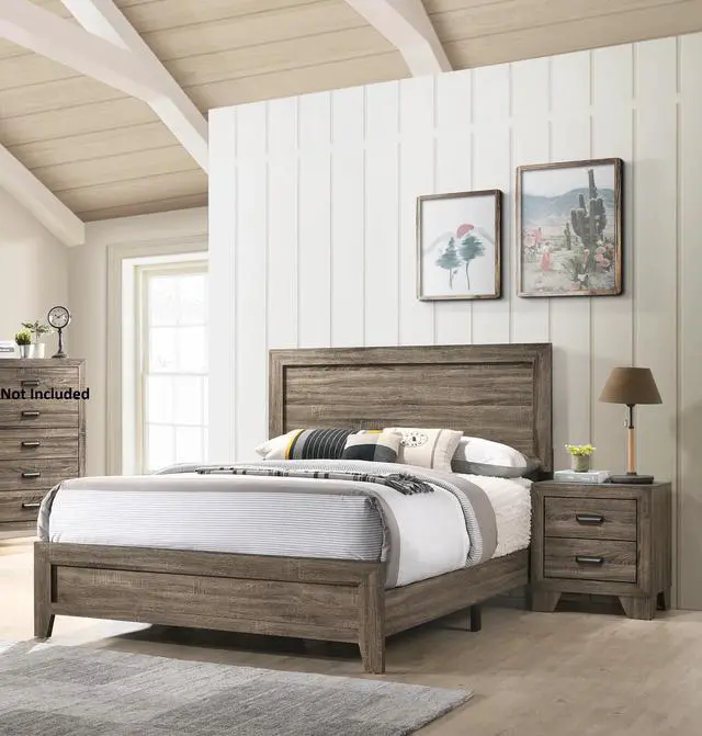 Alt view image 4 of 5 - 1Pc Transitional 2-Drawer Nightstand With Metal Hardware Rustic Gray Finish Bedroom Furniture