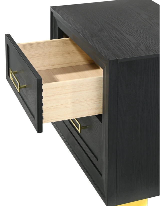 Alt view image 3 of 5 - Glamorous 1Pc Modern Glam Style 2-Drawer Nightstand Black Gold Finish Gold-Colored Hardware Bedroom Furniture