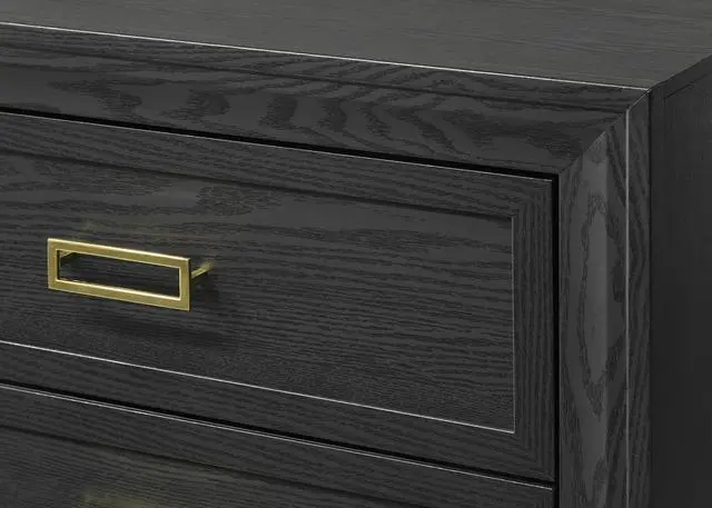 Alt view image 4 of 5 - Glamorous 1Pc Modern Glam Style 2-Drawer Nightstand Black Gold Finish Gold-Colored Hardware Bedroom Furniture