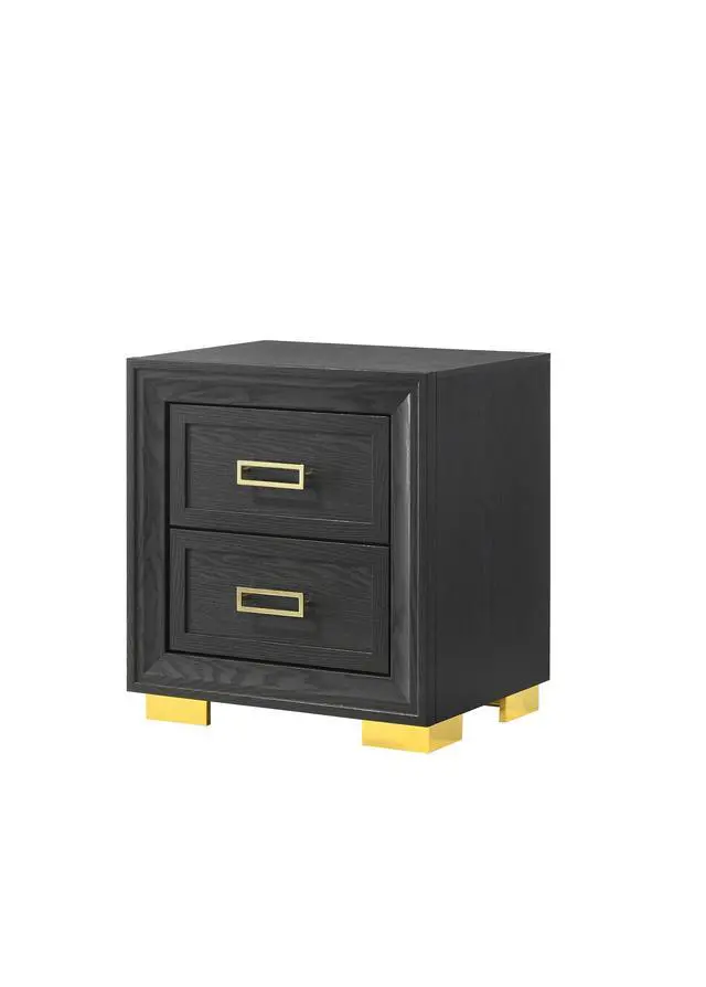 Alt view image 2 of 5 - Glamorous 1Pc Modern Glam Style 2-Drawer Nightstand Black Gold Finish Gold-Colored Hardware Bedroom Furniture