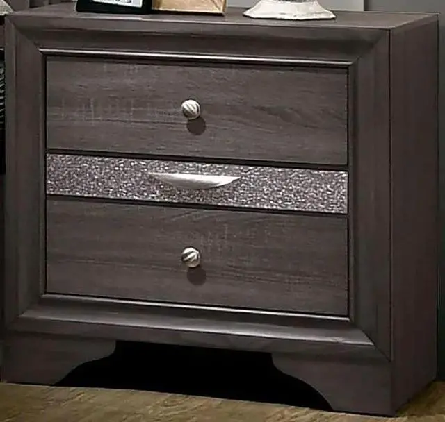 Alt view image 4 of 7 - Contemporary 1Pc Nightstand Gray Finish Silver Accents Hidden Jewelry Drawer Nickel Round Knob Bedside Table Bedroom Furniture
