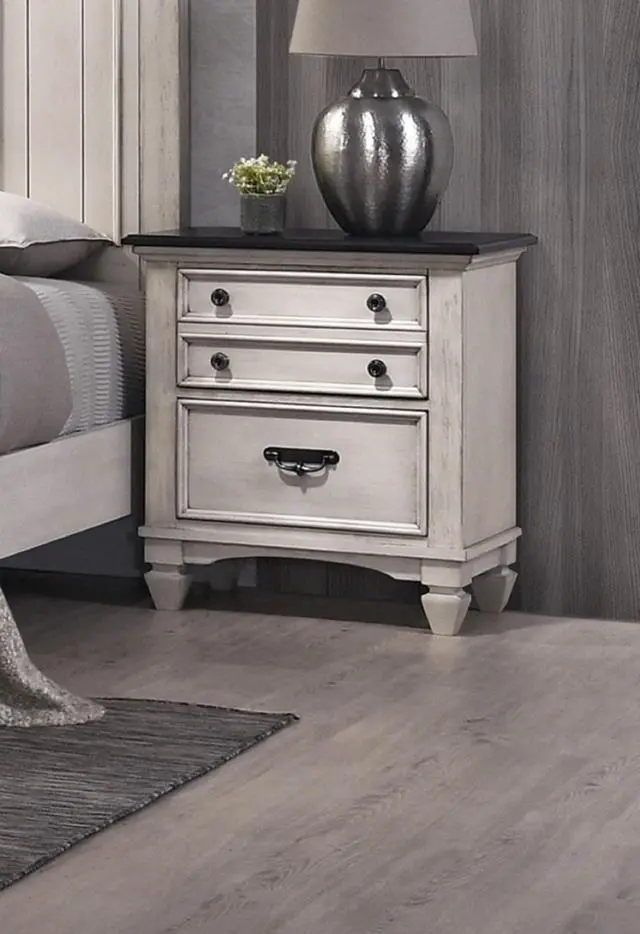 Main image of Beautiful Two-Tone Finish 1-Pc Nightstand End Table Two Storage Drawers Bedroom Furniture