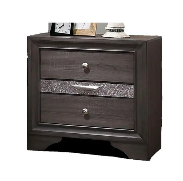 Alt view image 6 of 7 - Contemporary 1Pc Nightstand Gray Finish Silver Accents Hidden Jewelry Drawer Nickel Round Knob Bedside Table Bedroom Furniture
