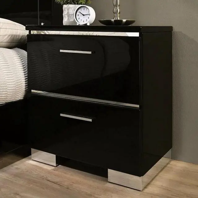 Alt view image 2 of 7 - Contemporary 1Pc Nightstand Black Color High Gloss Lacquer Coating Chrome Handles And Feet Bedside Table W Usb Charger Bedroom Furniture