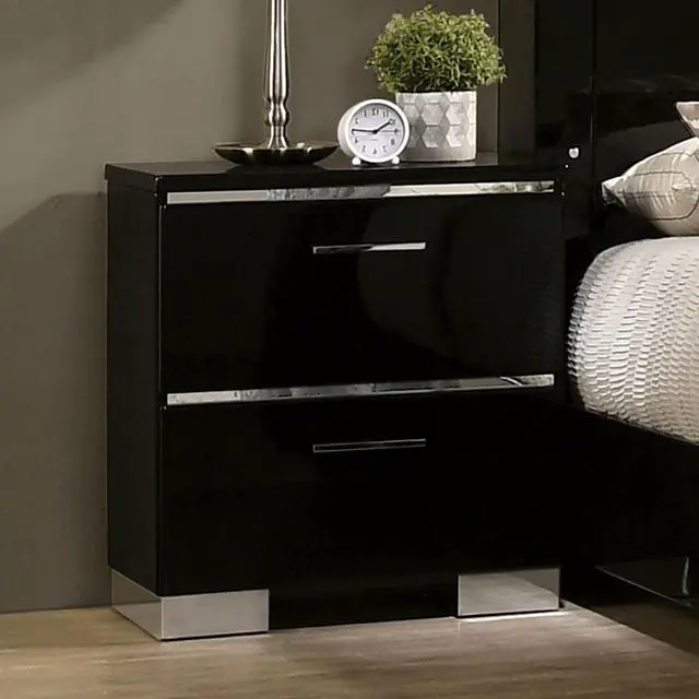Alt view image 3 of 7 - Contemporary 1Pc Nightstand Black Color High Gloss Lacquer Coating Chrome Handles And Feet Bedside Table W Usb Charger Bedroom Furniture
