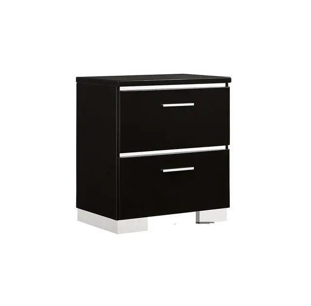 Alt view image 4 of 7 - Contemporary 1Pc Nightstand Black Color High Gloss Lacquer Coating Chrome Handles And Feet Bedside Table W Usb Charger Bedroom Furniture
