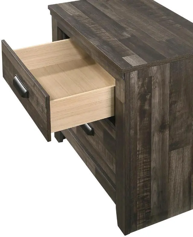 Alt view image 3 of 5 - Contemporary 2-Drawer Nightstand End Table Brown Mixed Finish Two Storage Drawers Black Finished Handles Bedroom Furniture
