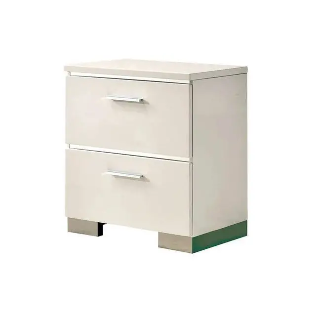 Alt view image 2 of 7 - Contemporary 1Pc Nightstand White Color High Gloss Lacquer Coating Chrome Handles And Feet Bedside Table W Usb Charger Bedroom Furniture