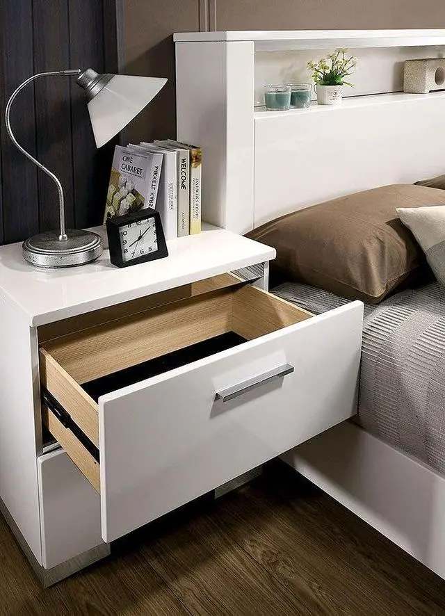 Alt view image 3 of 7 - Contemporary 1Pc Nightstand White Color High Gloss Lacquer Coating Chrome Handles And Feet Bedside Table W Usb Charger Bedroom Furniture