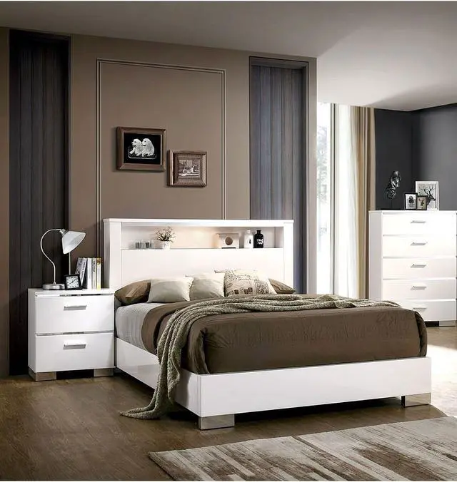 Alt view image 6 of 7 - Contemporary 1Pc Nightstand White Color High Gloss Lacquer Coating Chrome Handles And Feet Bedside Table W Usb Charger Bedroom Furniture