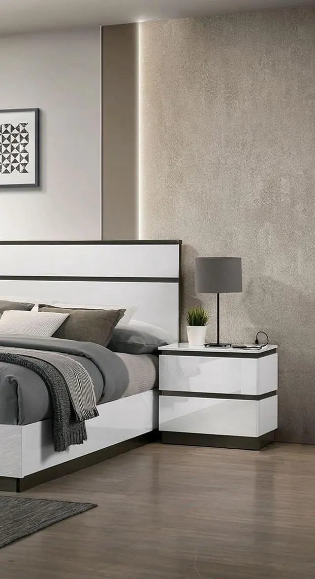 Alt view image 2 of 7 - Contemporary 1Pc Nightstand White Color High Gloss Finish W/ Metallic Accents Bedside Table W Usb Port Bedroom Furniture