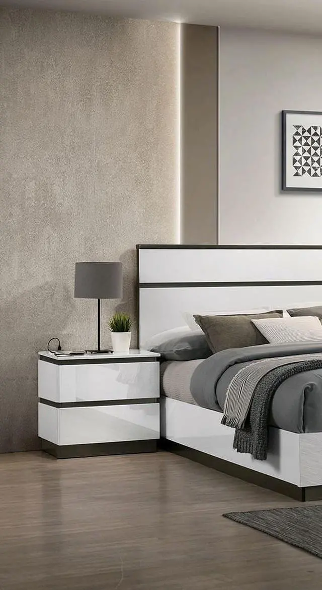Alt view image 3 of 7 - Contemporary 1Pc Nightstand White Color High Gloss Finish W/ Metallic Accents Bedside Table W Usb Port Bedroom Furniture