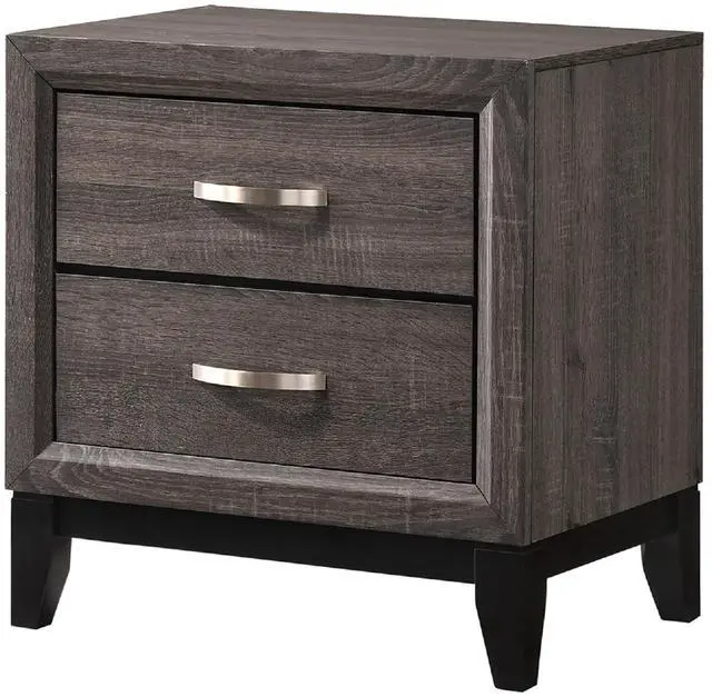 Main image of Contemporary 2-Drawer Nightstand End Table Gray Brown Finish Two Storage Drawers Metal Handles Bedroom Living Room Wooden Furniture
