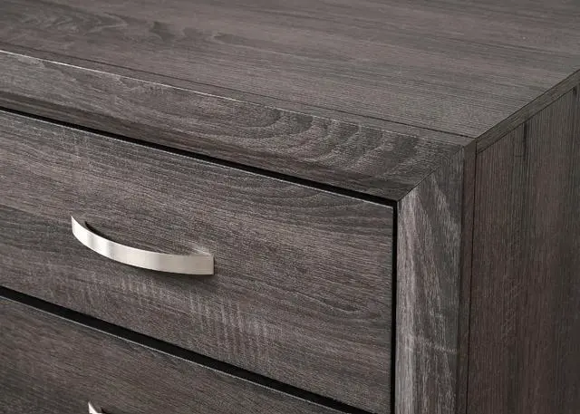 Alt view image 6 of 7 - Contemporary 2-Drawer Nightstand End Table Gray Brown Finish Two Storage Drawers Metal Handles Bedroom Living Room Wooden Furniture