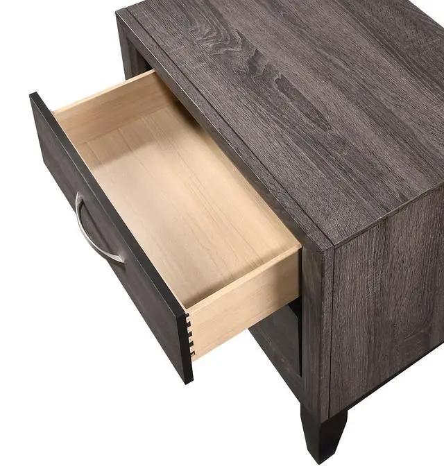 Alt view image 3 of 7 - Contemporary 2-Drawer Nightstand End Table Gray Brown Finish Two Storage Drawers Metal Handles Bedroom Living Room Wooden Furniture