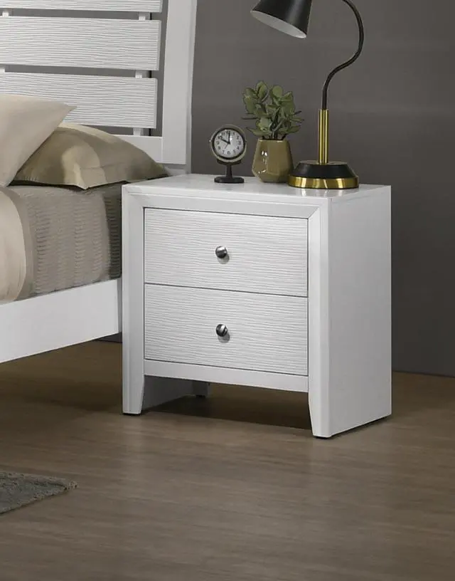Main image of Contemporary Modern Look 2-Drawer Nightstand End Table White Finish Two Storage Drawers Round Knobs Bedroom Living Room Wooden Furniture