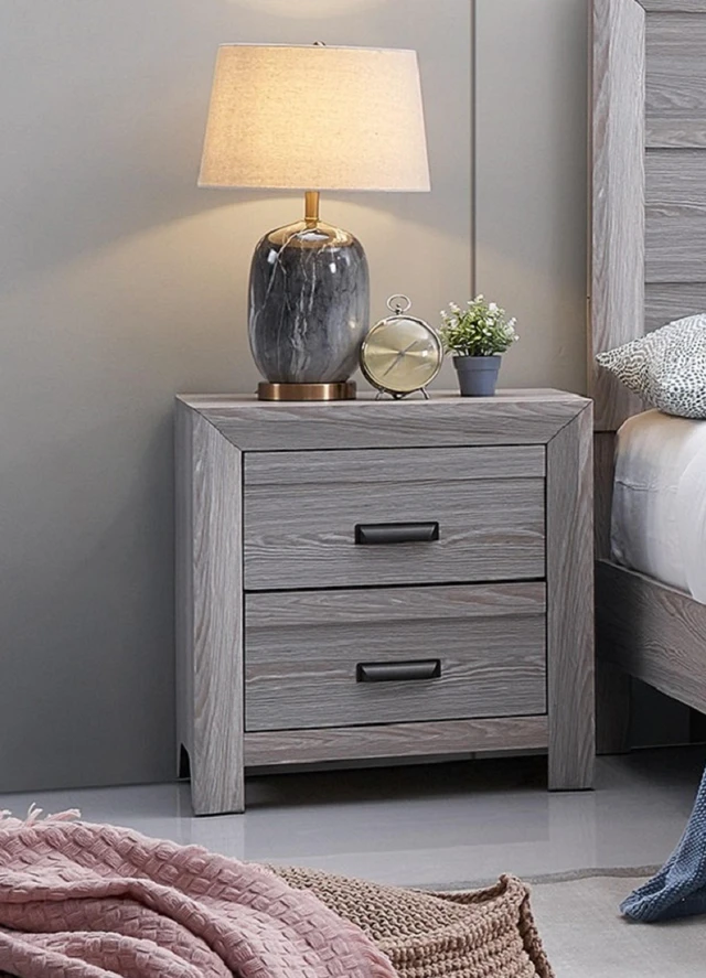 Main image of 1Pc Contemporary Nightstand End Table With Two Storage Drawers Gray Rustic Finish Bedroom Wooden Furniture