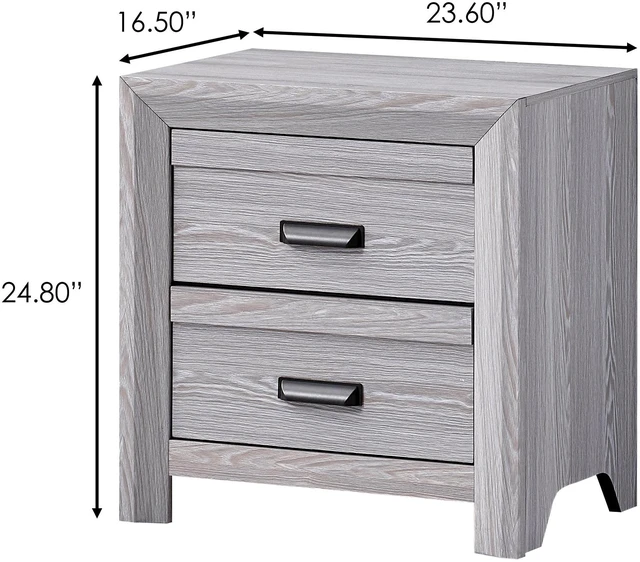 Alt view image 5 of 5 - 1Pc Contemporary Nightstand End Table With Two Storage Drawers Gray Rustic Finish Bedroom Wooden Furniture