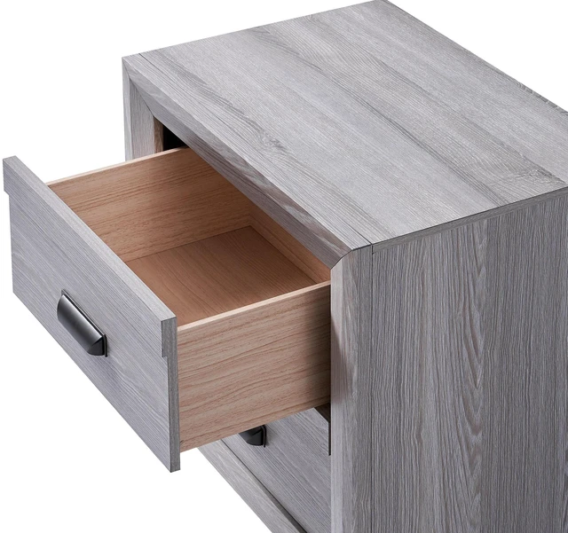 Alt view image 3 of 5 - 1Pc Contemporary Nightstand End Table With Two Storage Drawers Gray Rustic Finish Bedroom Wooden Furniture