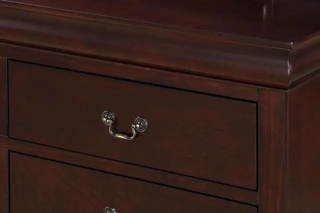 Alt view image 4 of 5 - 1pc Cherry Finish Two Drawers Louis Philip Nightstand Solid Wood Contemporary & Simple Style