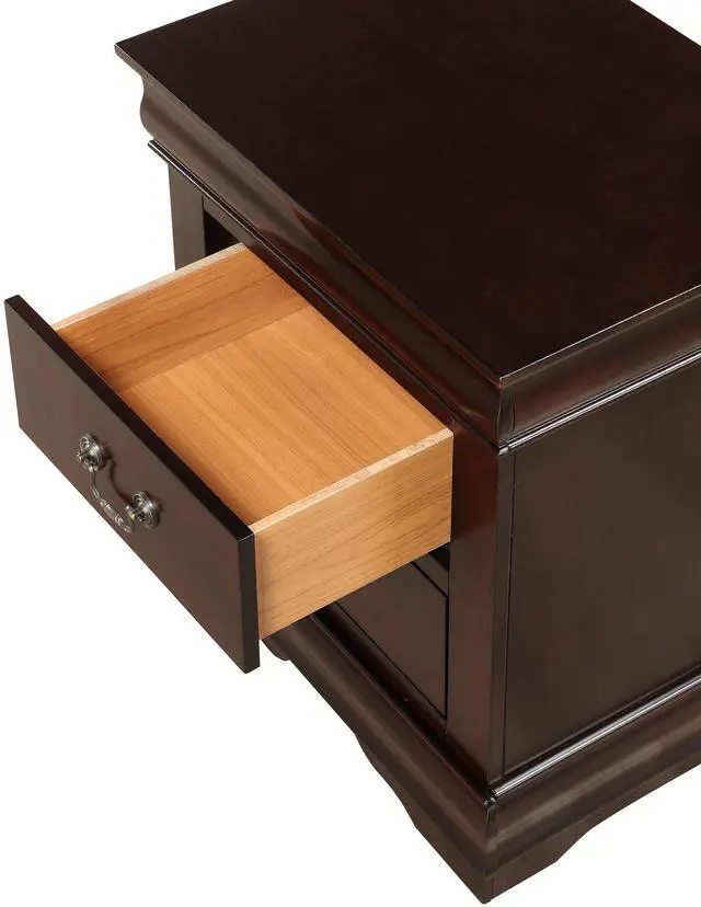 Alt view image 3 of 5 - 1pc Cherry Finish Two Drawers Louis Philip Nightstand Solid Wood Contemporary & Simple Style