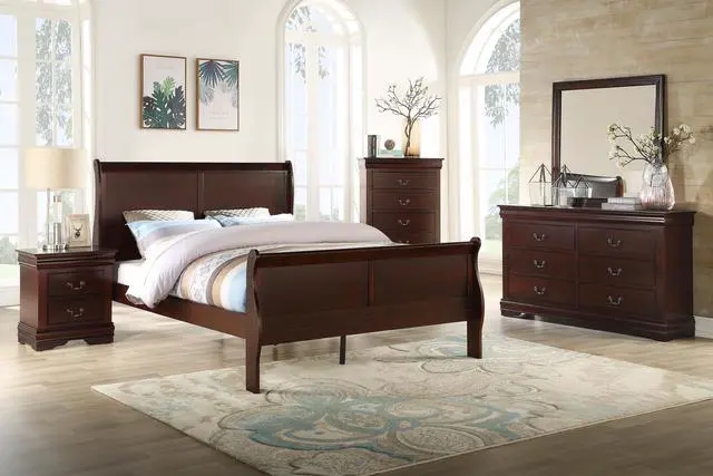 Alt view image 5 of 5 - 1pc Cherry Finish Two Drawers Louis Philip Nightstand Solid Wood Contemporary & Simple Style