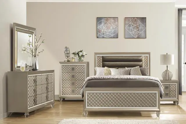 Alt view image 6 of 7 - Glamorous Champagne Finish 1Pc Nightstand Of 2 Drawers Acrylic Feet Bedside Table Luxury Bedroom Furniture Beveled Mirror Trim