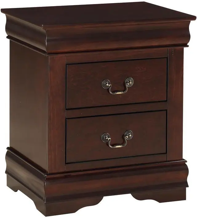 Alt view image 2 of 5 - 1pc Cherry Finish Two Drawers Louis Philip Nightstand Solid Wood Contemporary & Simple Style