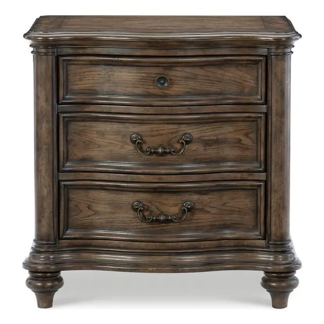 Alt view image 2 of 7 - Traditional Nightstand Of 3 Drawers Brown Oak Finish 1Pc Bedside Table Wooden Formal Bedroom Furniture Decorative Drawer Pulls