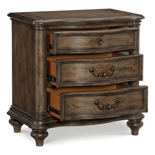 Alt view image 4 of 7 - Traditional Nightstand Of 3 Drawers Brown Oak Finish 1Pc Bedside Table Wooden Formal Bedroom Furniture Decorative Drawer Pulls