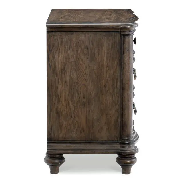 Alt view image 6 of 7 - Traditional Nightstand Of 3 Drawers Brown Oak Finish 1Pc Bedside Table Wooden Formal Bedroom Furniture Decorative Drawer Pulls