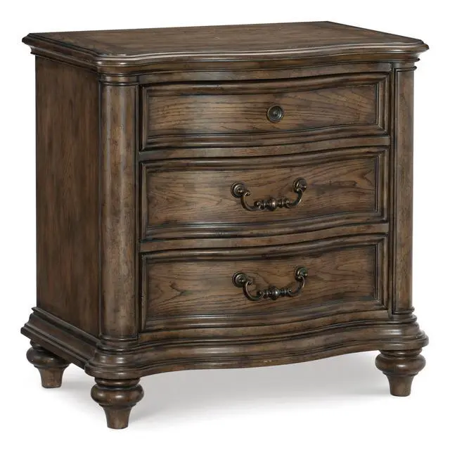 Alt view image 3 of 7 - Traditional Nightstand Of 3 Drawers Brown Oak Finish 1Pc Bedside Table Wooden Formal Bedroom Furniture Decorative Drawer Pulls