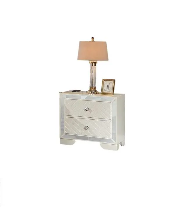 Alt view image 5 of 7 - Classic Luxury Look Cream 1Pc Nightstand Wooden Bedside Table 2X Drawers W Mirror Glass Panel Bedroom Furniture