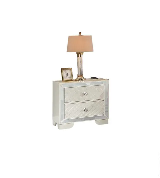Alt view image 6 of 7 - Classic Luxury Look Cream 1Pc Nightstand Wooden Bedside Table 2X Drawers W Mirror Glass Panel Bedroom Furniture