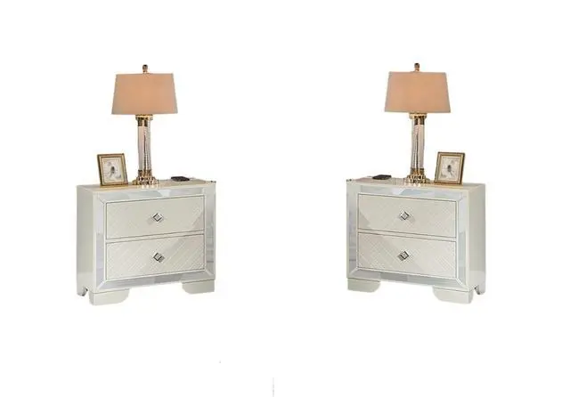 Alt view image 7 of 7 - Classic Luxury Look Cream 1Pc Nightstand Wooden Bedside Table 2X Drawers W Mirror Glass Panel Bedroom Furniture