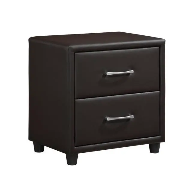 Alt view image 3 of 7 - Contemporary Design 1Pc Bedroom Furniture Two Drawers Nightstand Silver Tone Bar Pulls Faux Leather Upholstery, Dark Brown Pvc