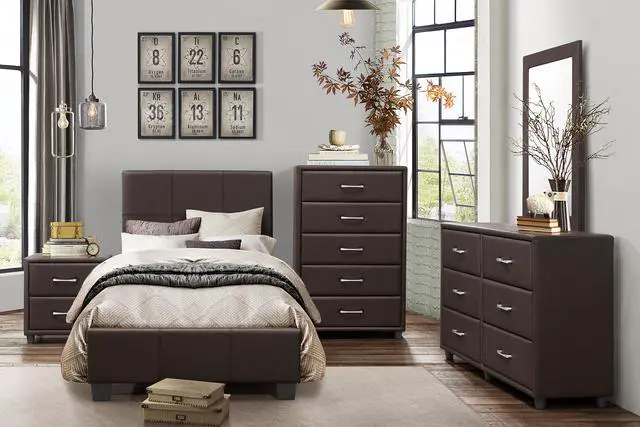Alt view image 7 of 7 - Contemporary Design 1Pc Bedroom Furniture Two Drawers Nightstand Silver Tone Bar Pulls Faux Leather Upholstery, Dark Brown Pvc