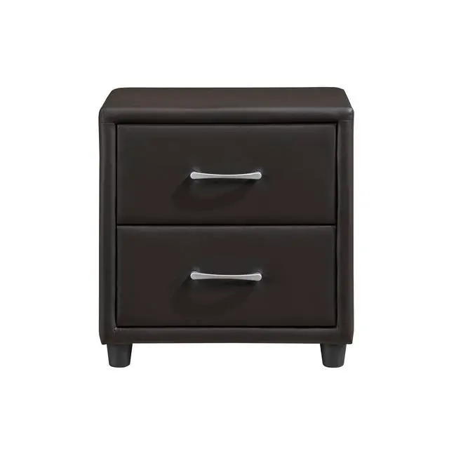 Alt view image 2 of 7 - Contemporary Design 1Pc Bedroom Furniture Two Drawers Nightstand Silver Tone Bar Pulls Faux Leather Upholstery, Dark Brown Pvc