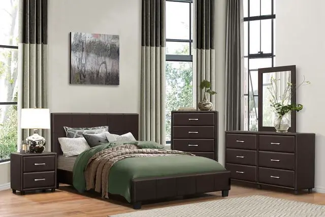 Alt view image 6 of 7 - Contemporary Design 1Pc Bedroom Furniture Two Drawers Nightstand Silver Tone Bar Pulls Faux Leather Upholstery, Dark Brown Pvc