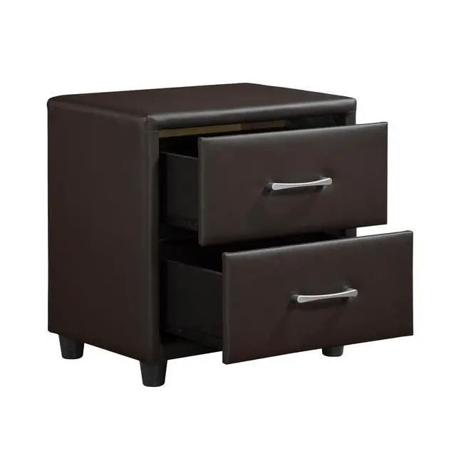 Alt view image 4 of 7 - Contemporary Design 1Pc Bedroom Furniture Two Drawers Nightstand Silver Tone Bar Pulls Faux Leather Upholstery, Dark Brown Pvc