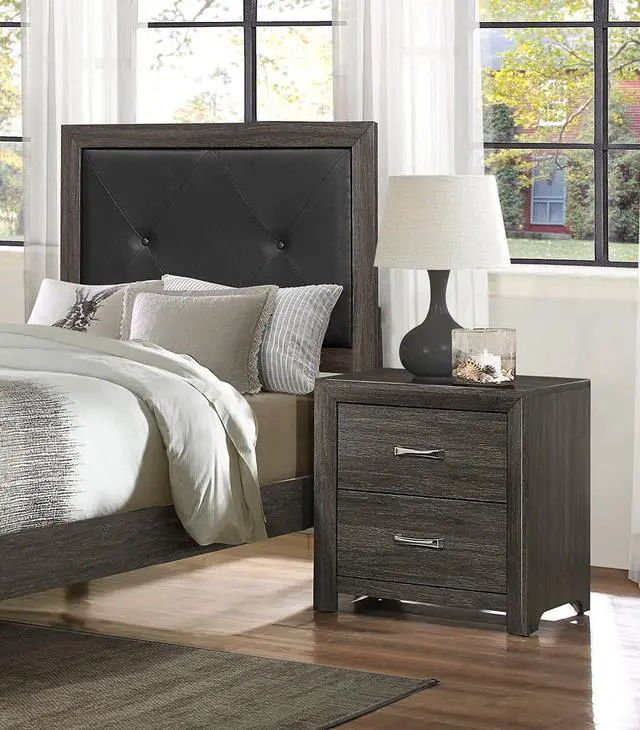 Main image of Dark Gray Finish Nightstand 1Pc Chrome Tone Handles Contemporary Design Bedroom Furniture Bed Side Table