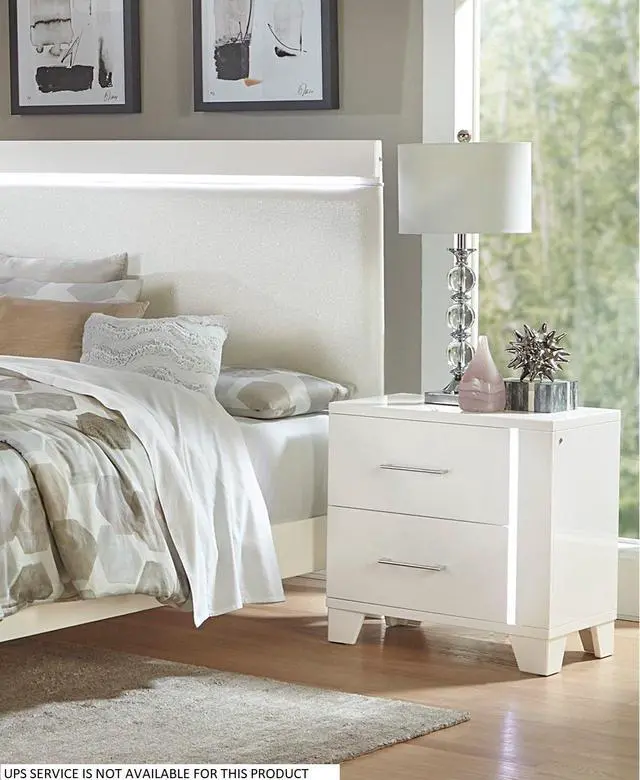 Alt view image 5 of 7 - White High Gloss Finish Modern Bedroom 1Pc Nightstand With Led Light Wooden Furniture Luxury Bedside Table