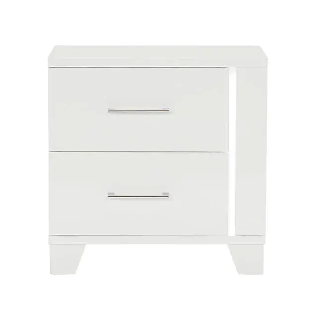 Alt view image 2 of 7 - White High Gloss Finish Modern Bedroom 1Pc Nightstand With Led Light Wooden Furniture Luxury Bedside Table