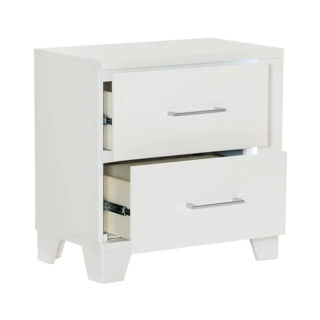 Alt view image 4 of 7 - White High Gloss Finish Modern Bedroom 1Pc Nightstand With Led Light Wooden Furniture Luxury Bedside Table