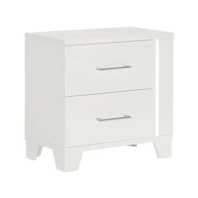 Alt view image 3 of 7 - White High Gloss Finish Modern Bedroom 1Pc Nightstand With Led Light Wooden Furniture Luxury Bedside Table